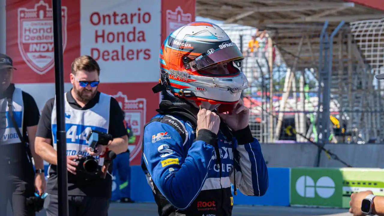 Marcus Armstrong racing in Toronto in 2025