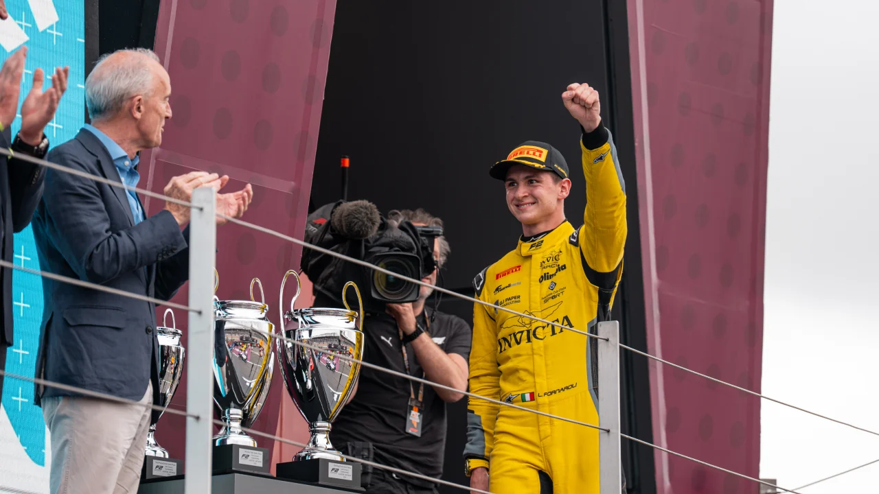 Leonardo Fornaroli securing a podium position with Invicta Racing at the 2025 British Grand Prix