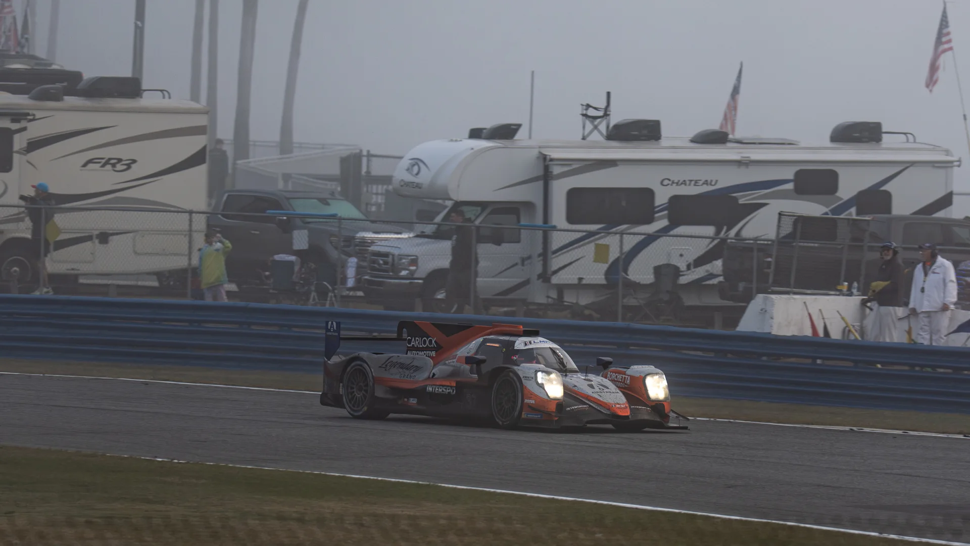 RVs line the track as the Rolex 24 continues into the early morning 