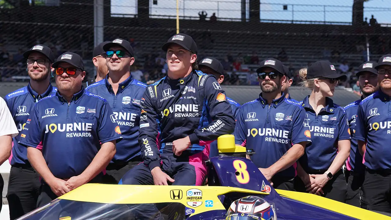 Kyffin Simpson with his #8 car team at the 2025 Indianapolis 500