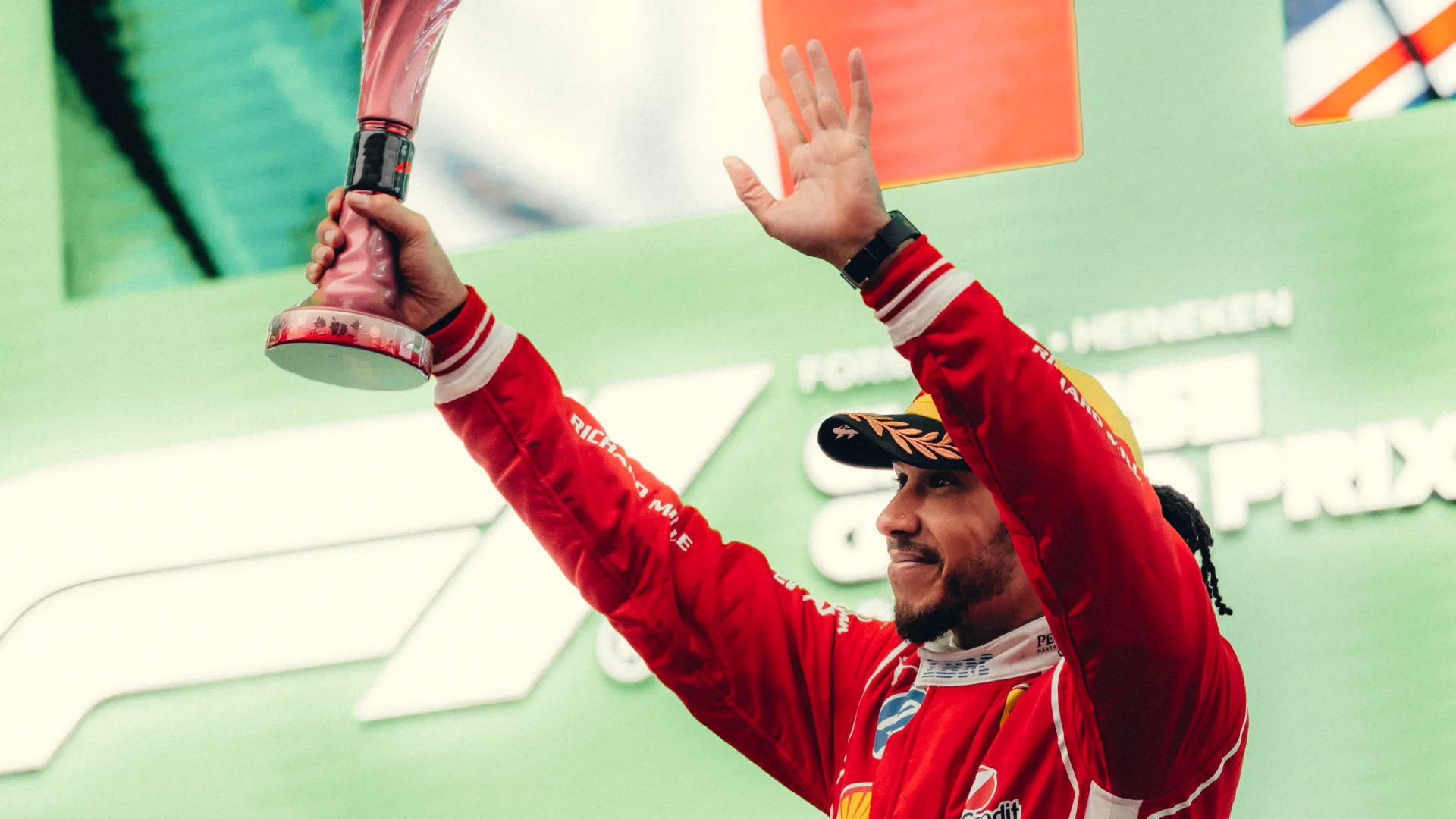 Lewis Hamilton on the podium at the Chinese Grand Prix