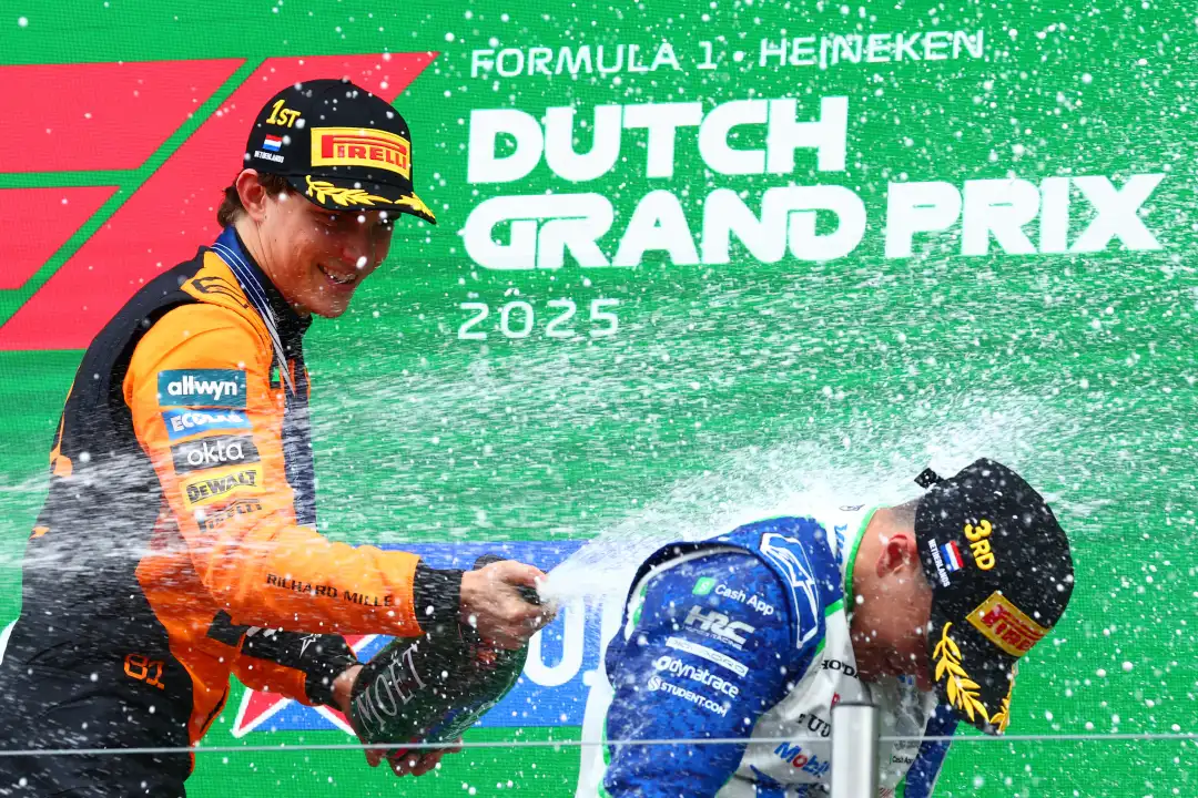 Piastri celebrates winning the 2025 Dutch Grand Prix