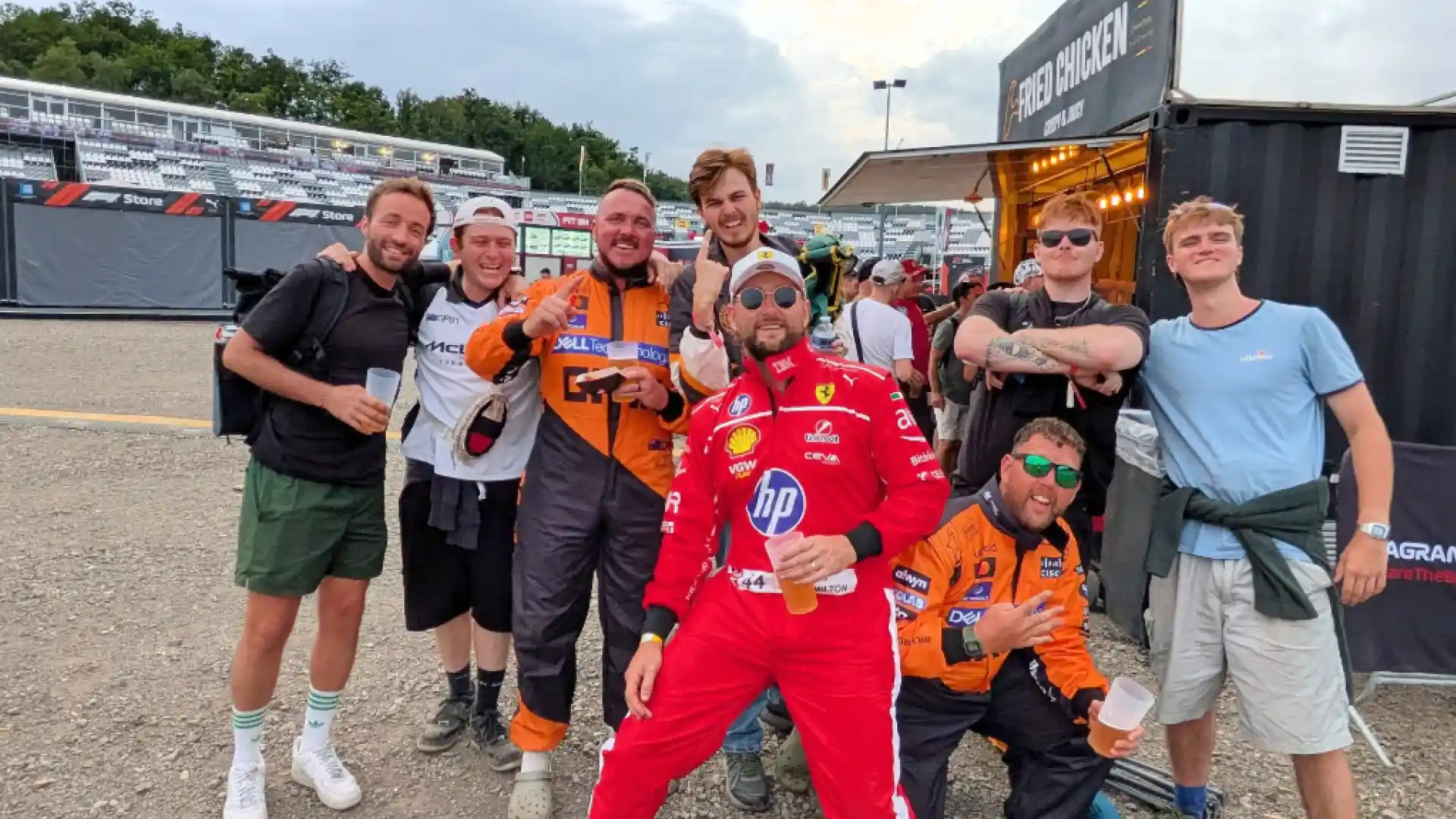 Zach, his group, and some fans at the Belgian Grand Prix