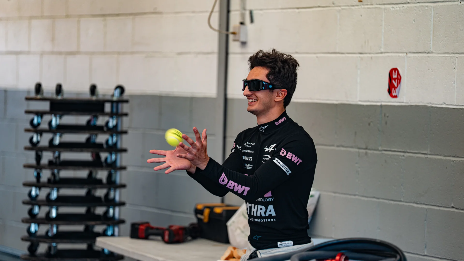Gabriele Mini preparing for a Formula 2 race