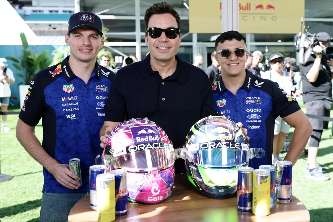 Max Verstappen, Jimmy Fallon and Isack Hadjar