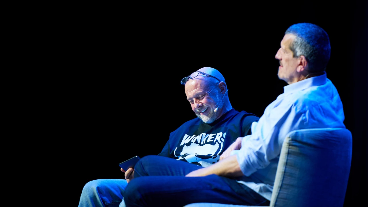 Guenther Steiner and James Hogg during a live show