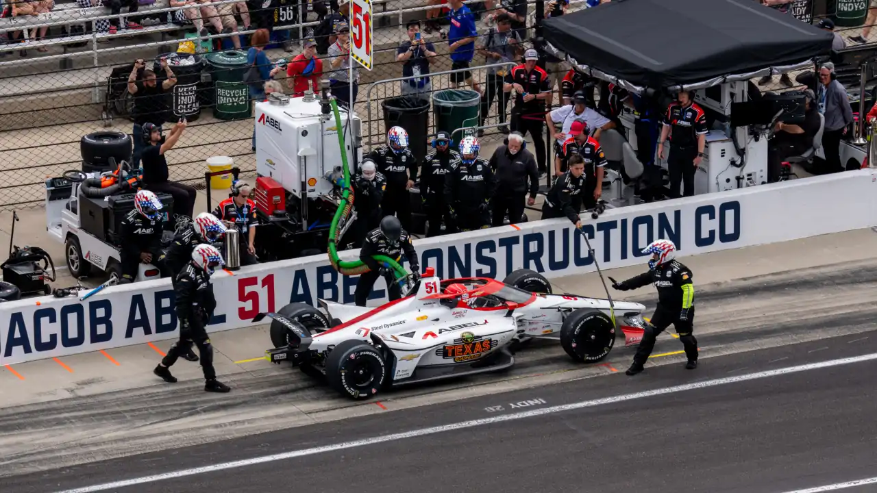 Jacob Abel racing at the 2026 Indianapolis 500 with Abel Motorsports