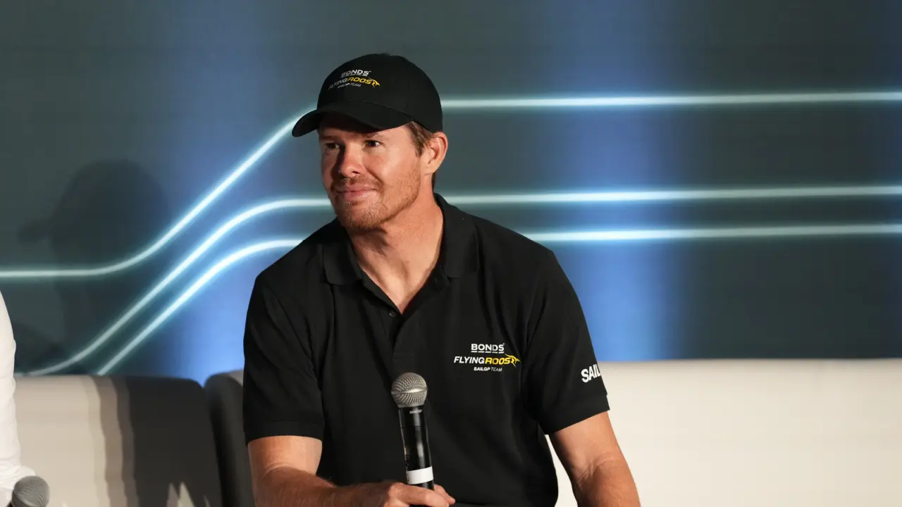 Tom Slingsby at a press conference for SailGP