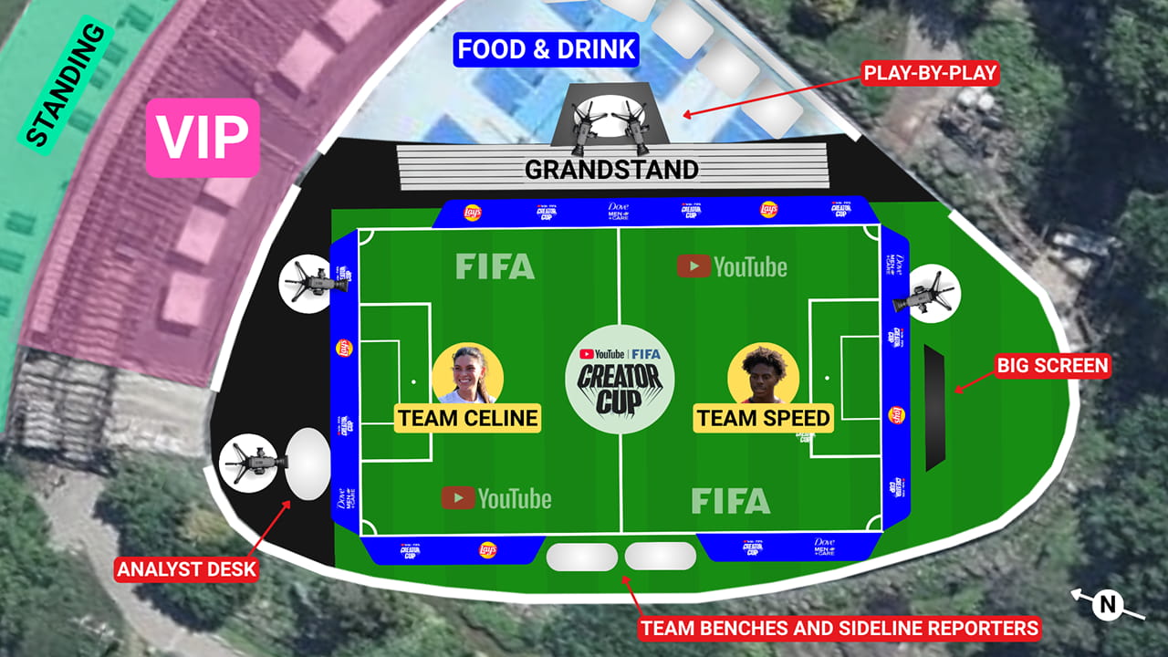 A map of the YouTube FIFA Creator Cup event space