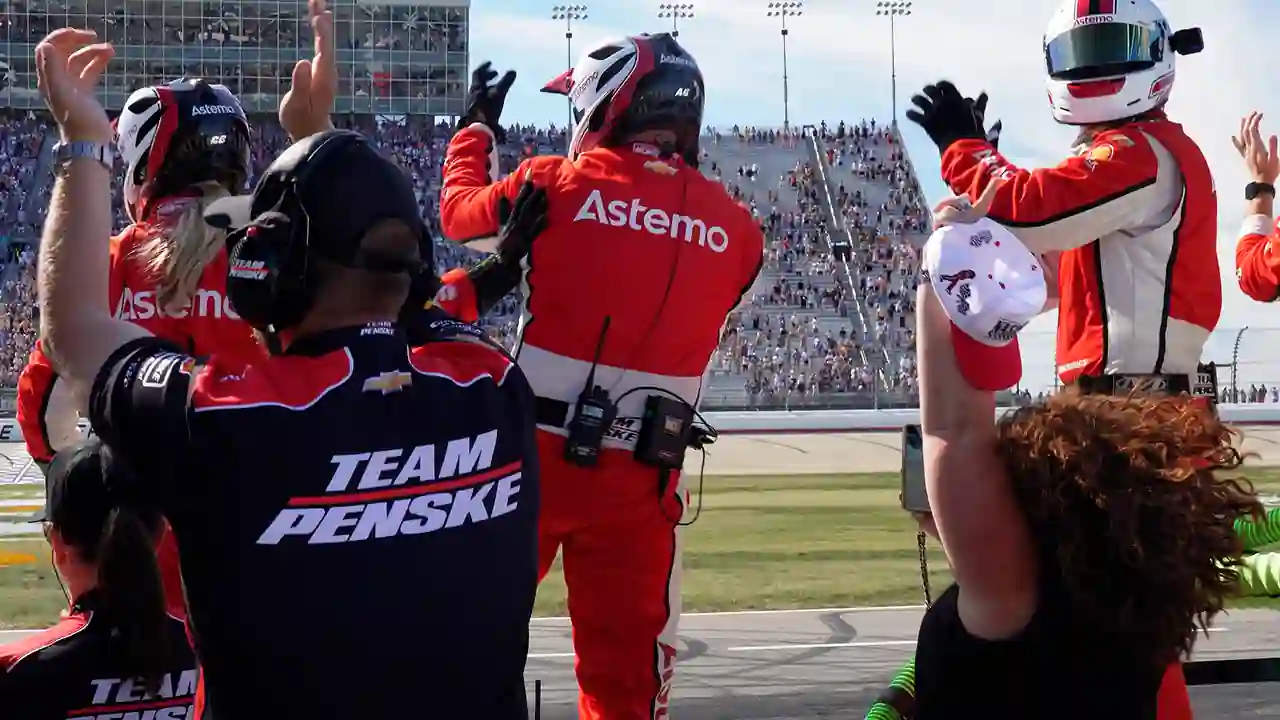 Amy Cavitch celebrating Josef Newgarden's win at the 2025 Music City Grand Prix in Nashville