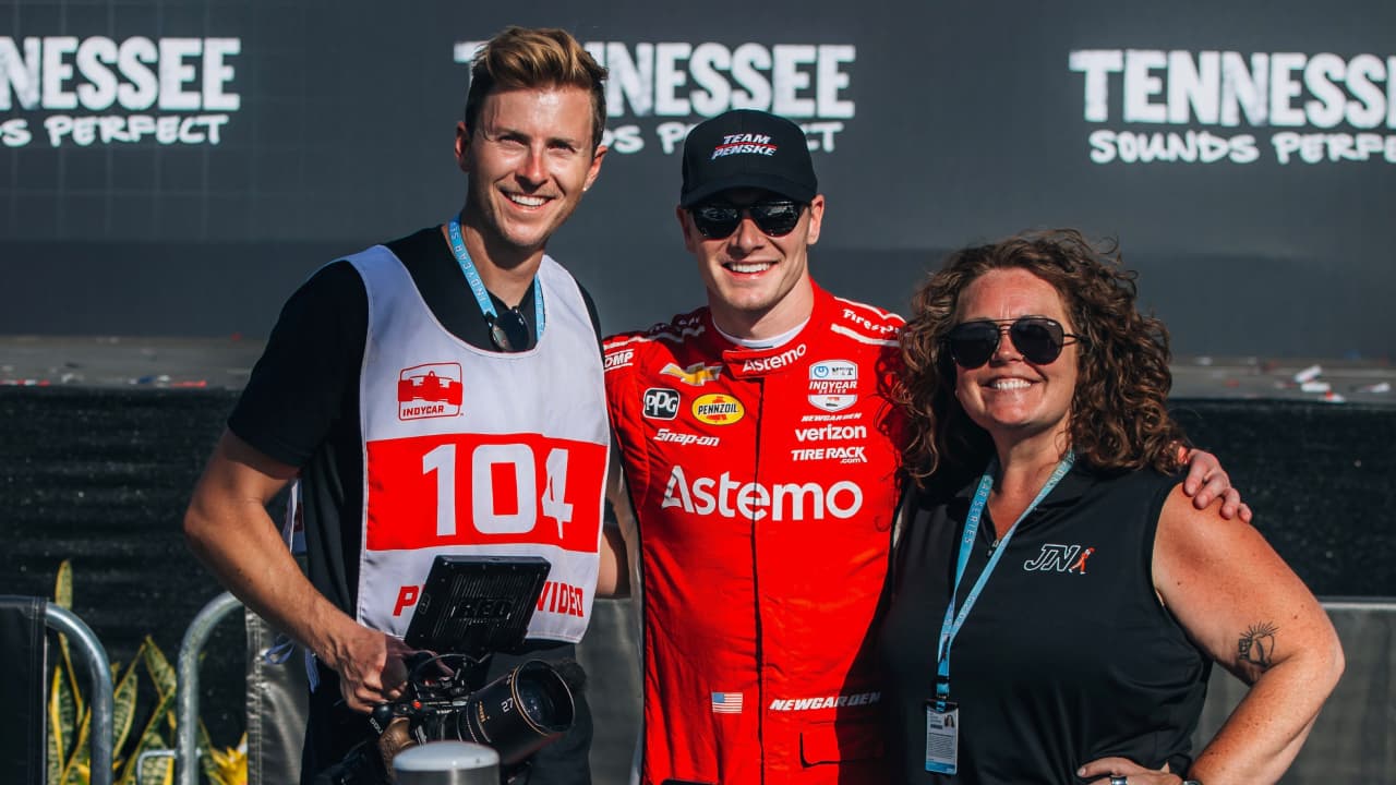 Amy Cavitch and Josef Newgarden after his Nashville win