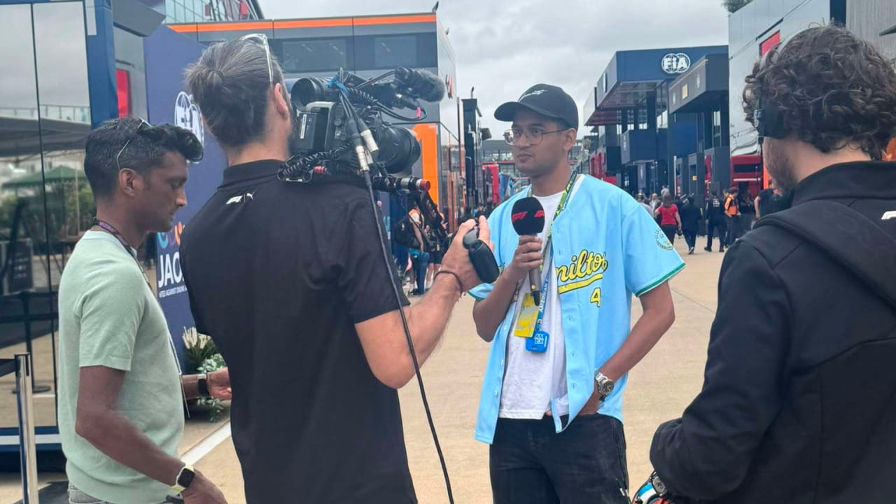 Gavin De Souza being interviewed by Lawrence Barretto in the paddock