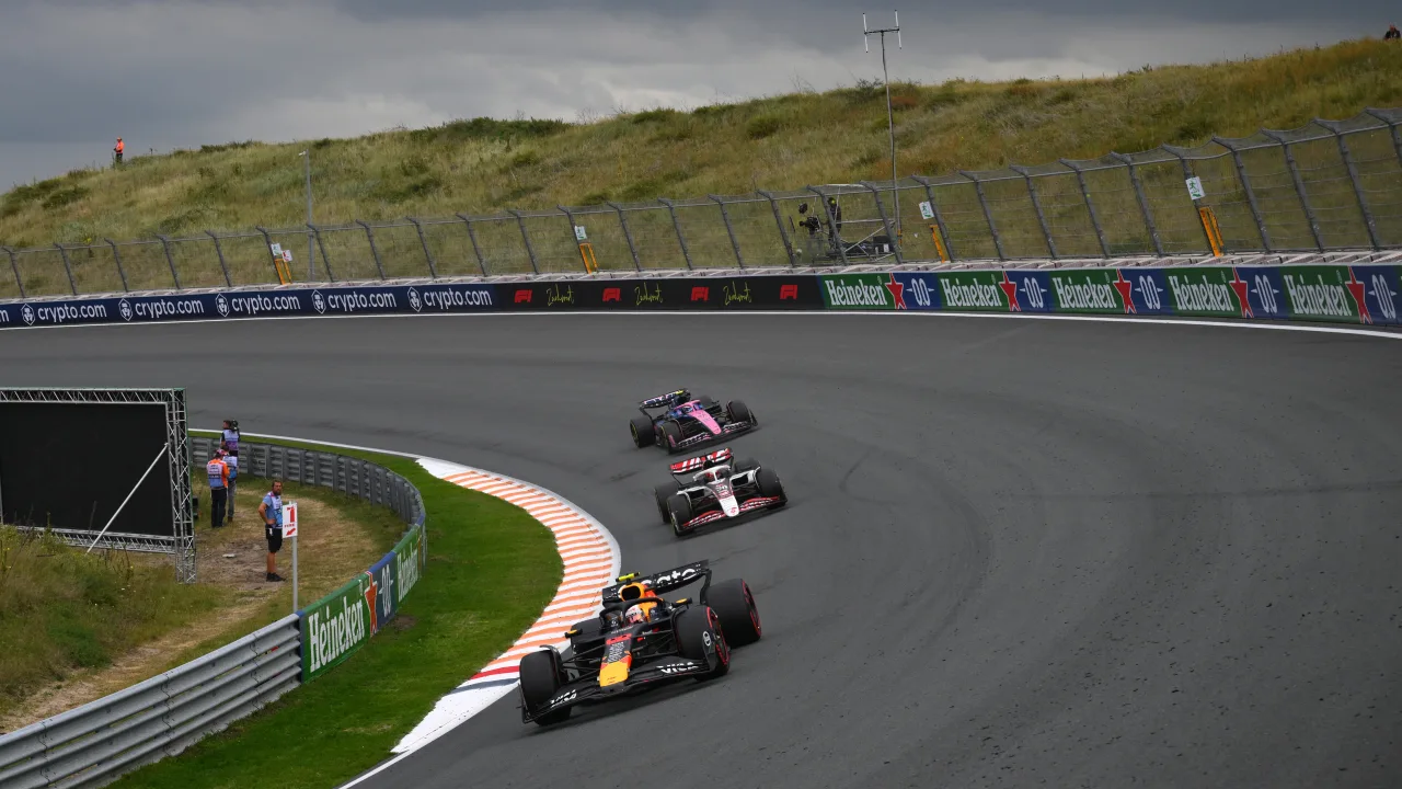 Yuki Tsunoda at Zandvoort’s Turn 14 during the 2025 Dutch Grand Prix (Photo by Simon Galloway/LAT Images via Red Bull Content Pool)