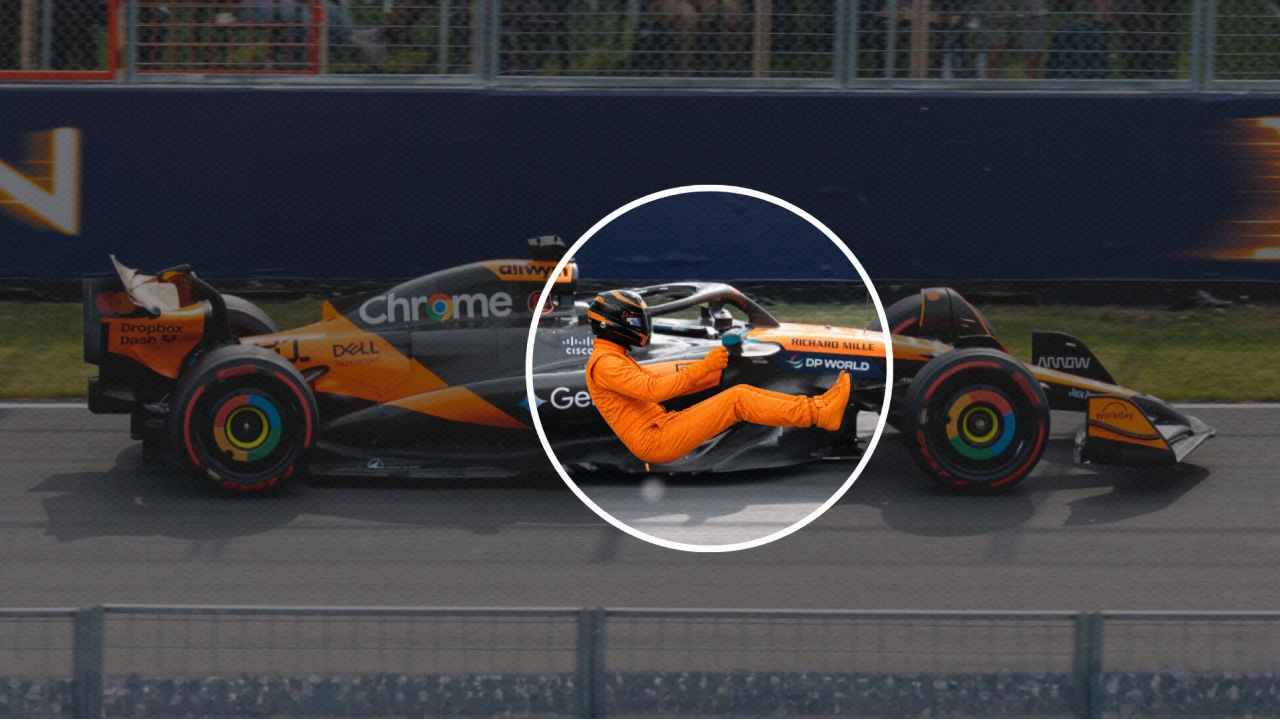 An F1 car with the approximate seating position of the driver highlighted to show the reclined configuration introduced by Adrian Newey.