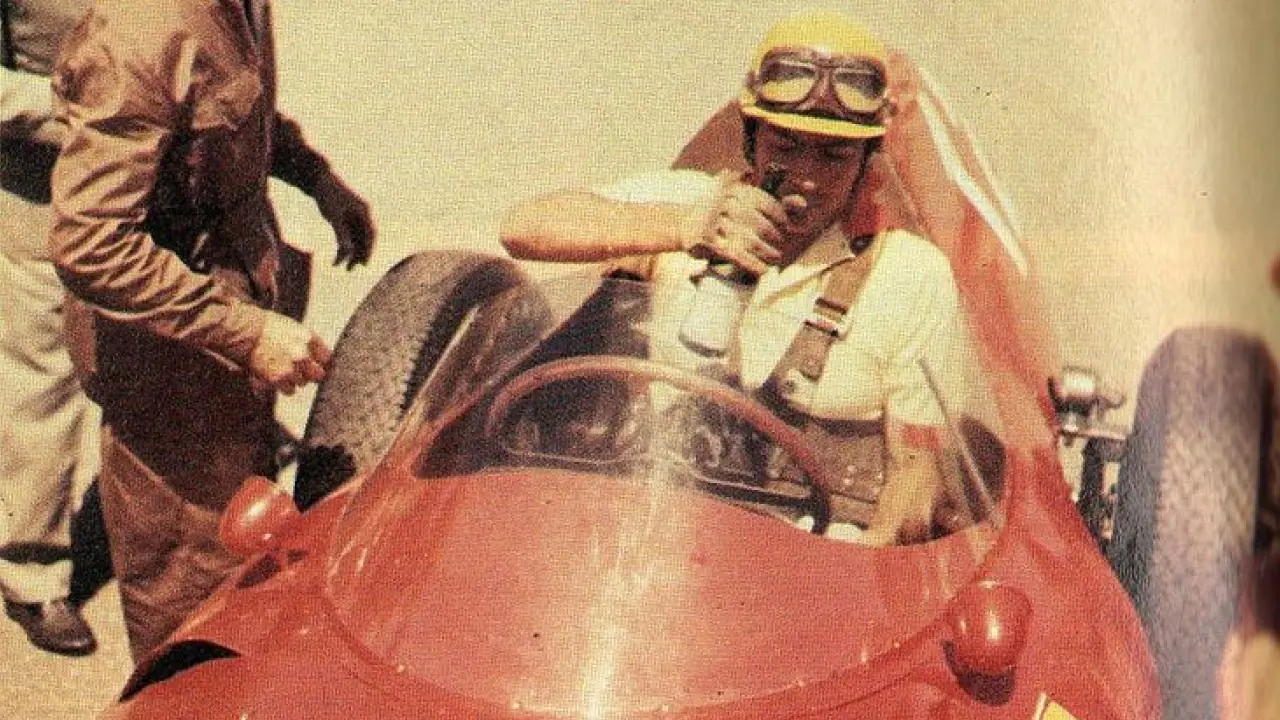 Scuderia Ferrari driver Luigi Musso was one of just a handful of Grand Prix racers to enter the 1958 Race of Two Worlds (Photo Credit: Wikimedia Commons - https://commons.wikimedia.org/wiki/File:1958-06-29_500_Miglia_Monza_Ferrari_412_Musso.jpg)
