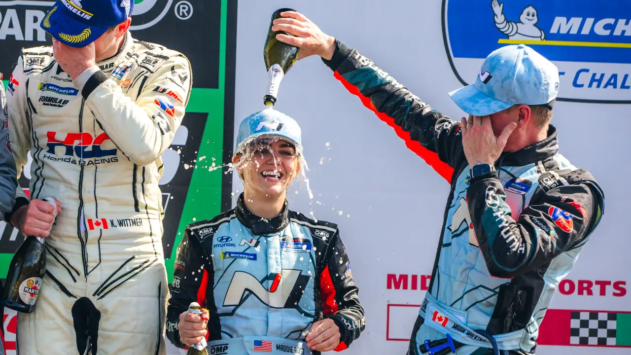 Mark Wilkins and Maddie Aust Celebrate at Mid-Ohio (Photo: Hyundai/Bryan Herta Autosport)