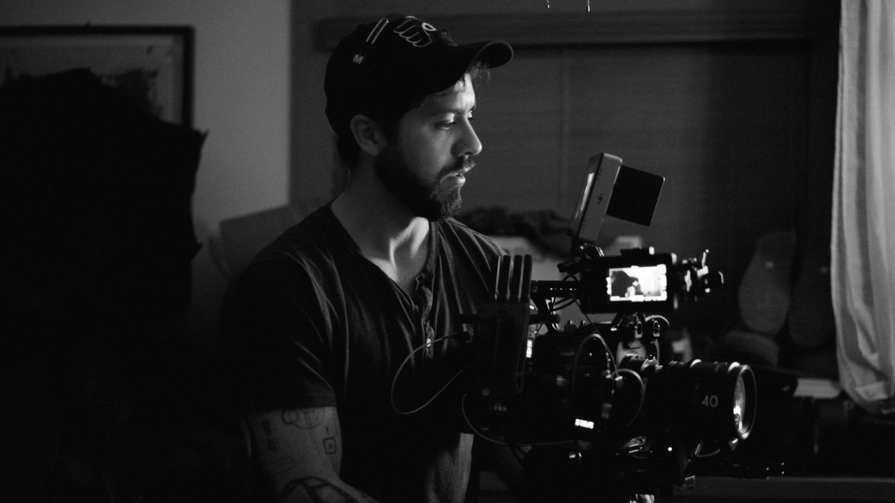 Derek Mindler on set with his camera and monitor (Photo: Derek Mindler)