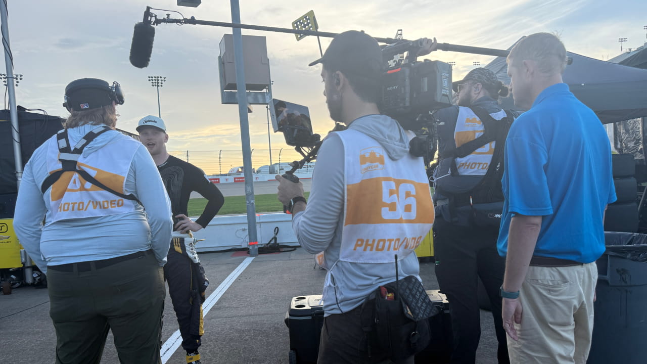 Derek Mindler and the All In: IndyCar team interviewing Christian Rasmussen (Photo: Derek Mindler)