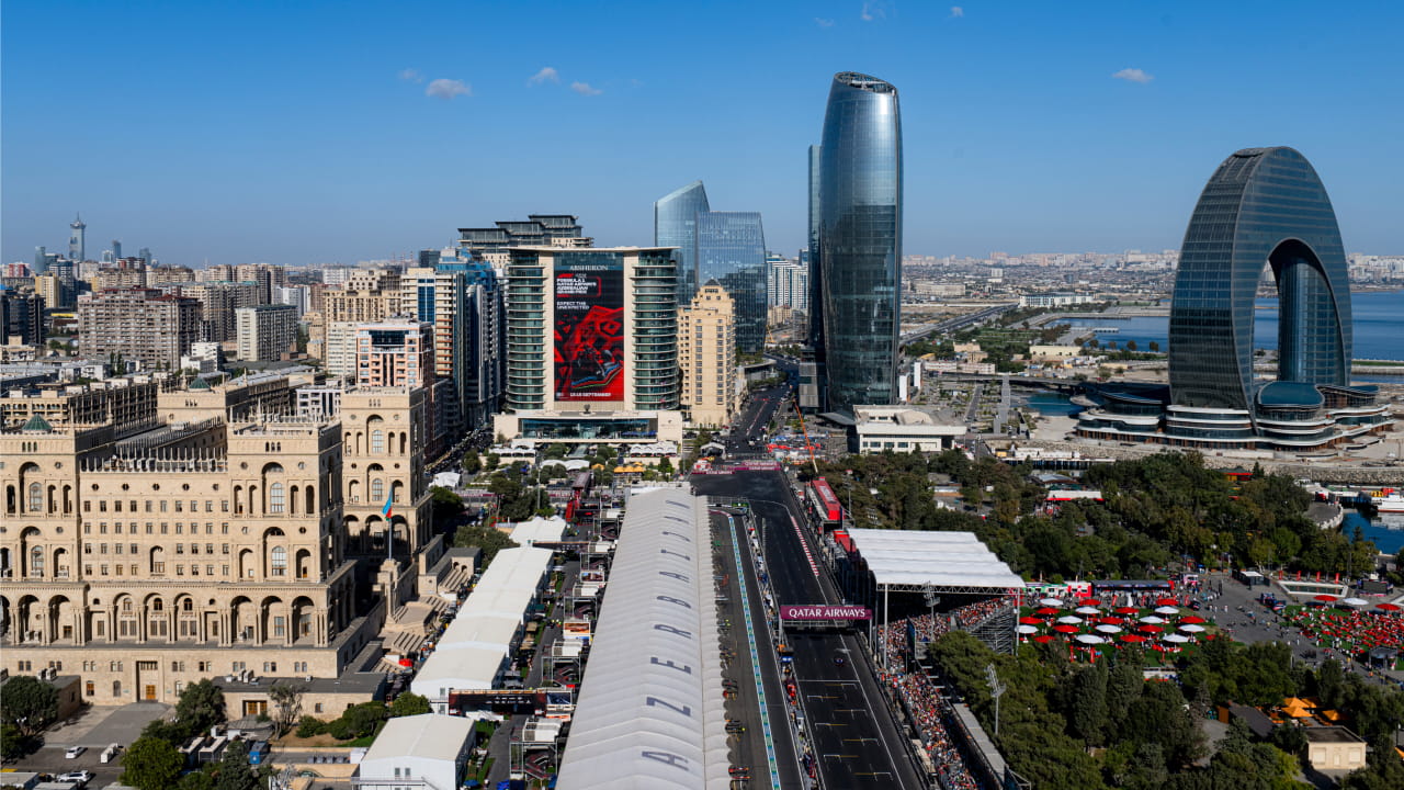 The unique skyline is a major element of the Azerbaijan Grand Prix. (Photo: Rudy Carezzevoli, Getty Images/Red Bull Content Pool)