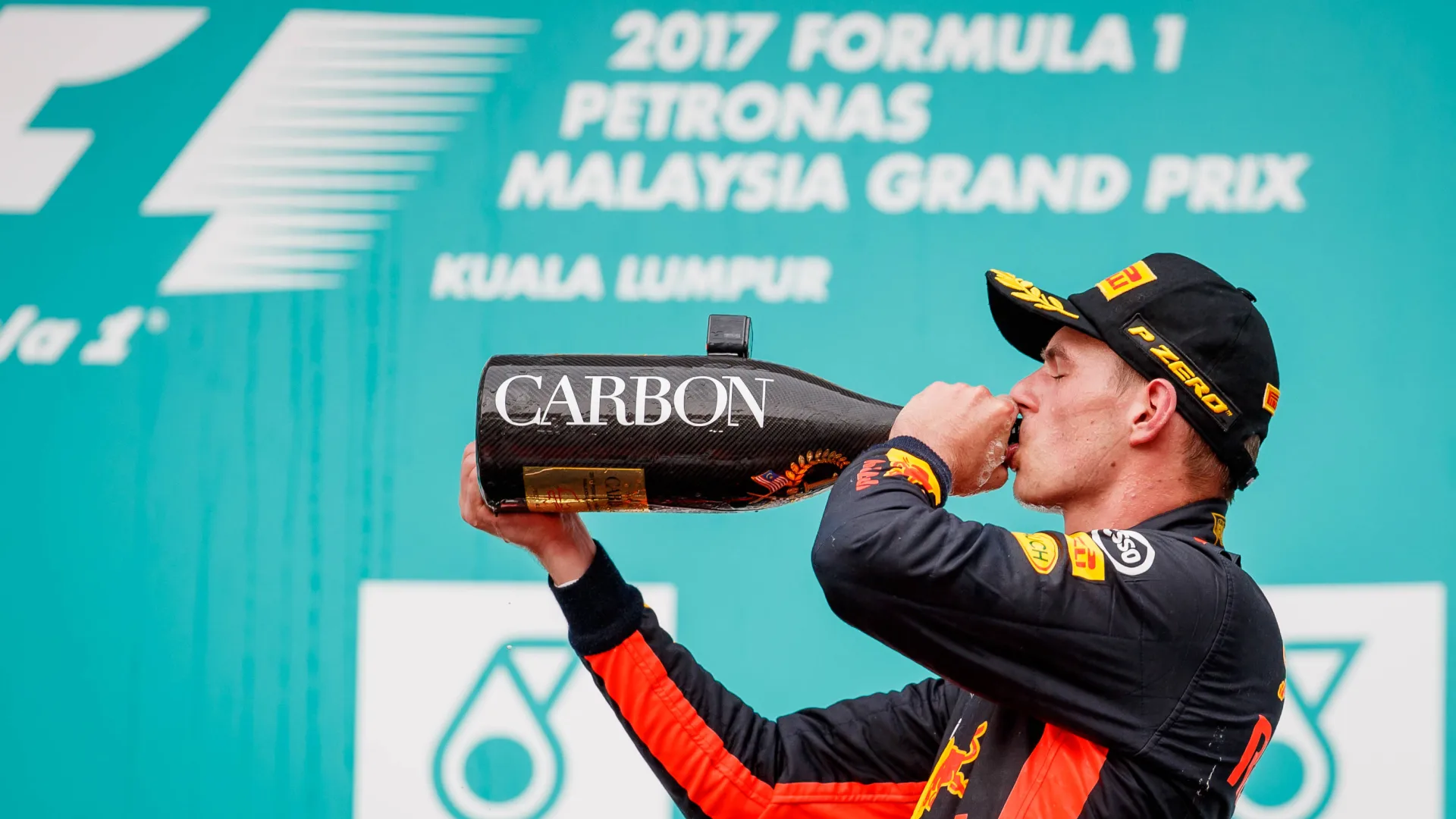 Max Verstappen after winning the 2017 Malaysian Grand Prix. (Photo: Lars Baron, Getty Images/Red Bull Content Pool)