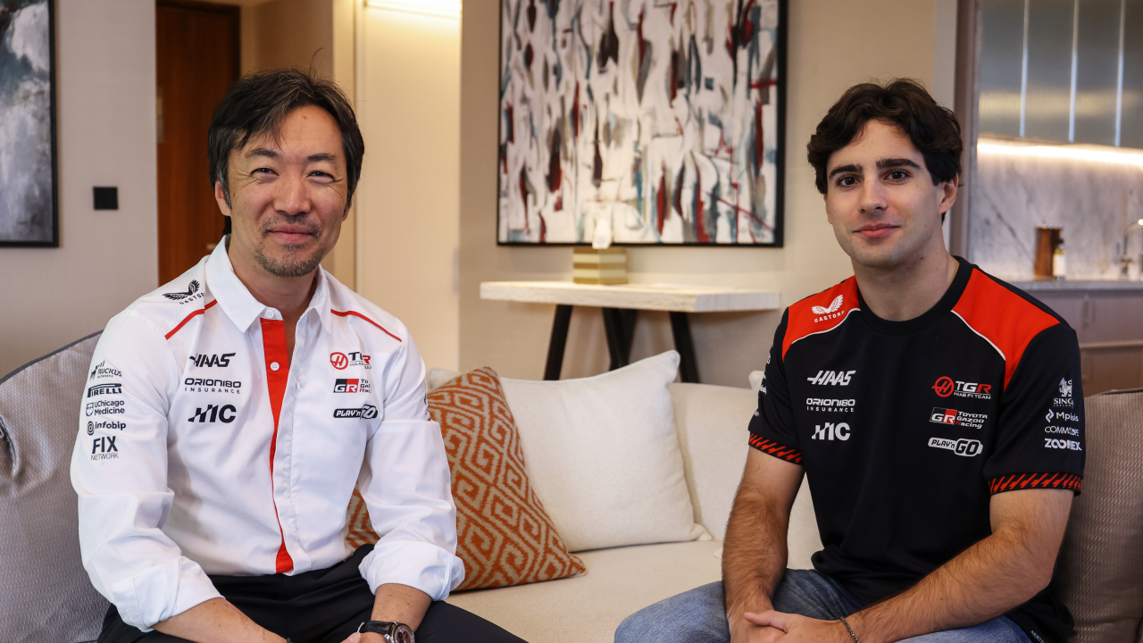 Haas team principal Ayao Komatsu and driver Rafael Camara, who was recently announced to be joining the team in 2027. (Photo: Haas F1 Team Media)