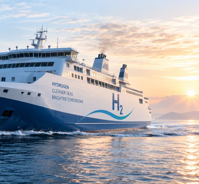 Hydrogen-electric Ro-Pax ferry at sea