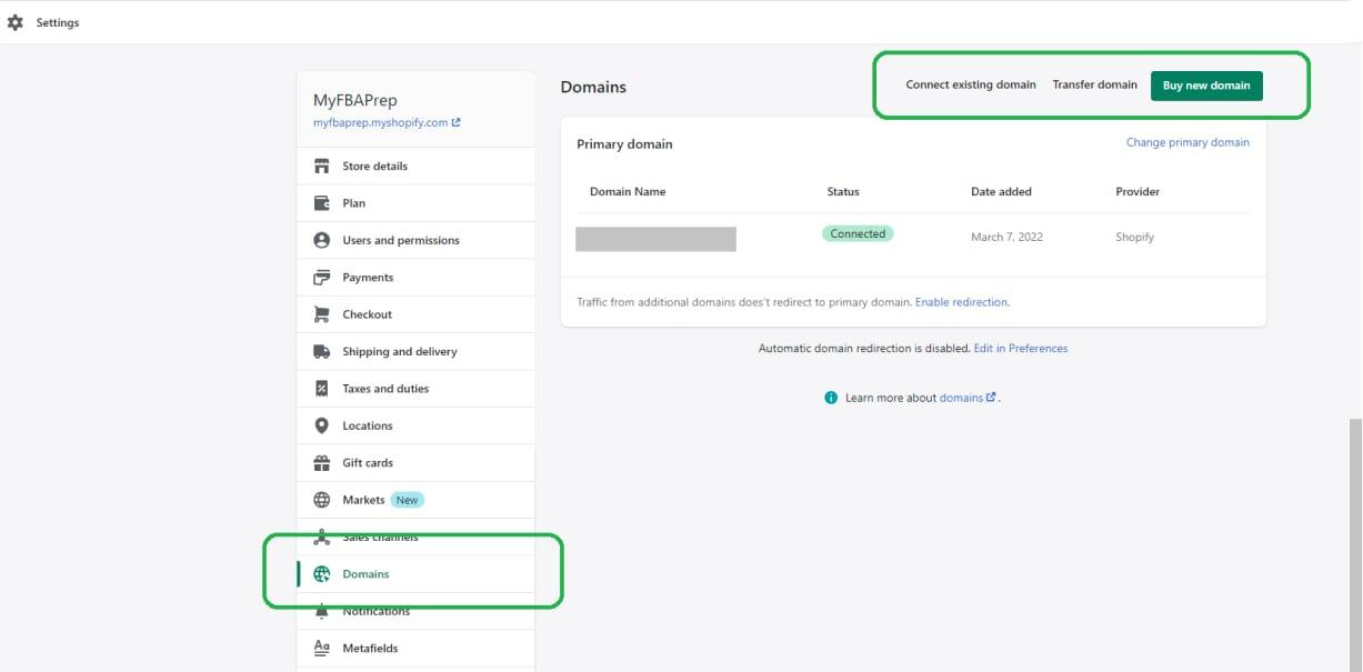 shopify domains buy transfer connect new domain