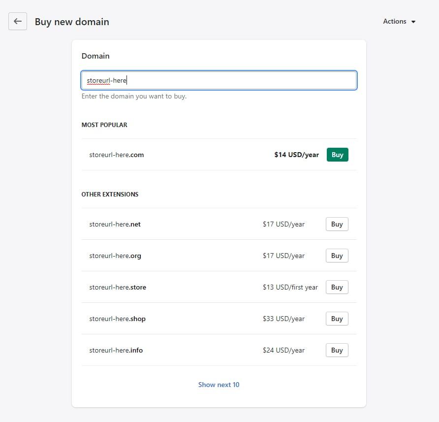 buy new shopify domain search