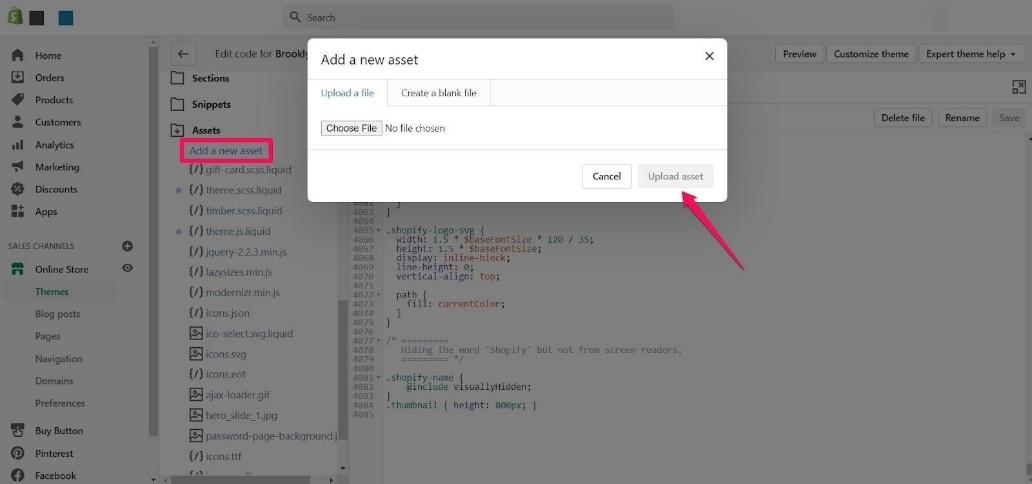upload asset shopify theme code css