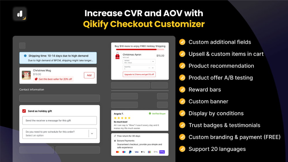 customize checkout upsell, custom fields, checkout branding