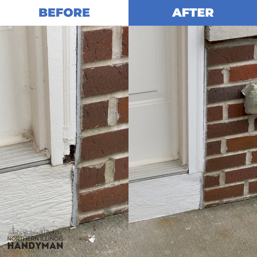 Repaired and repainted exterior door trim