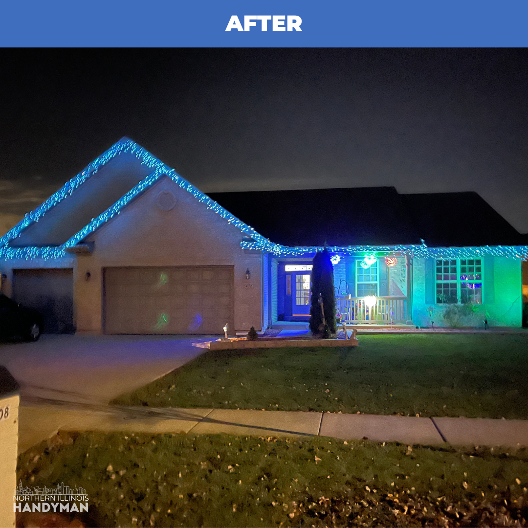 Holiday Christmas lights installed along roofline