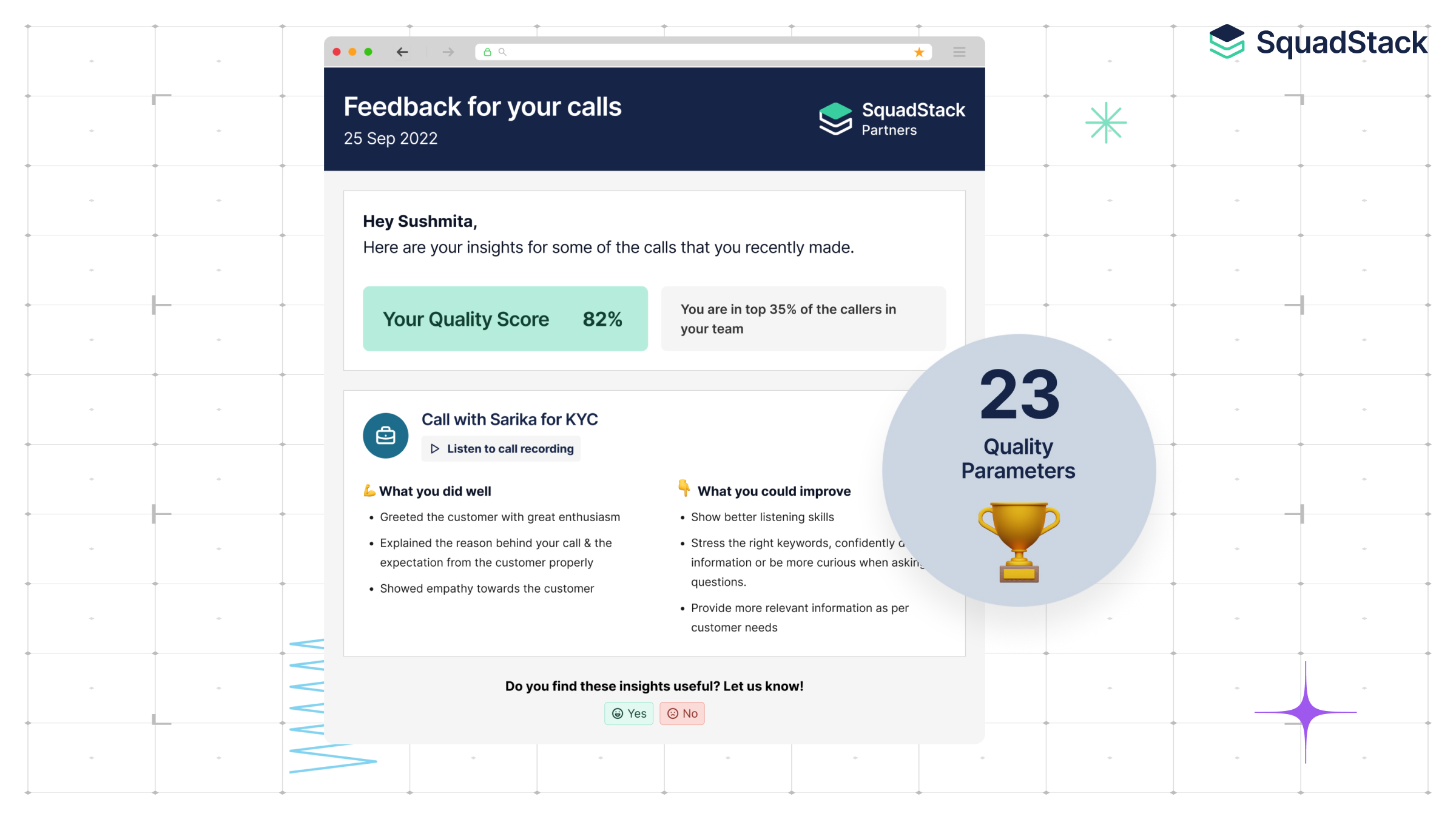 Quality parameters to evaluate call performance