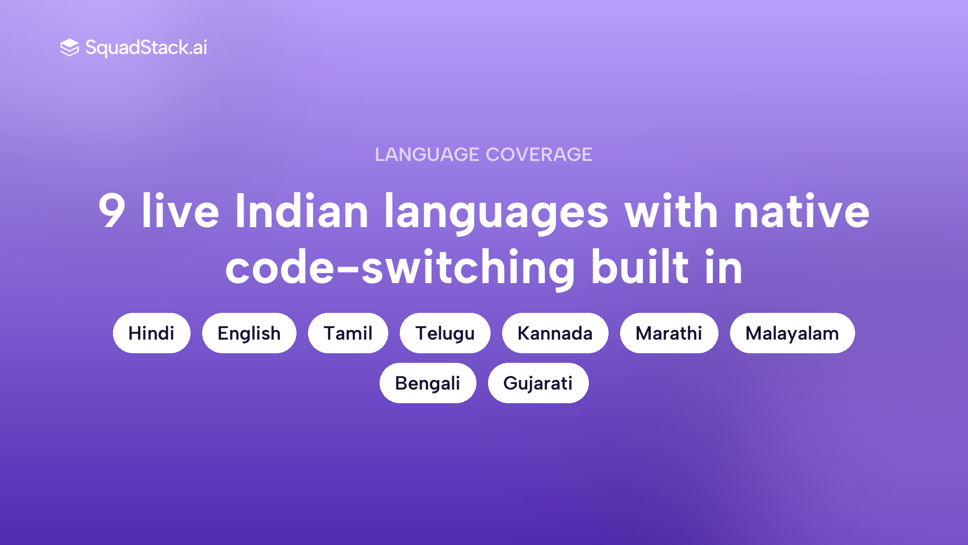 Callout showing SquadStack supports 9 live Indian languages with native code switching for logistics calls