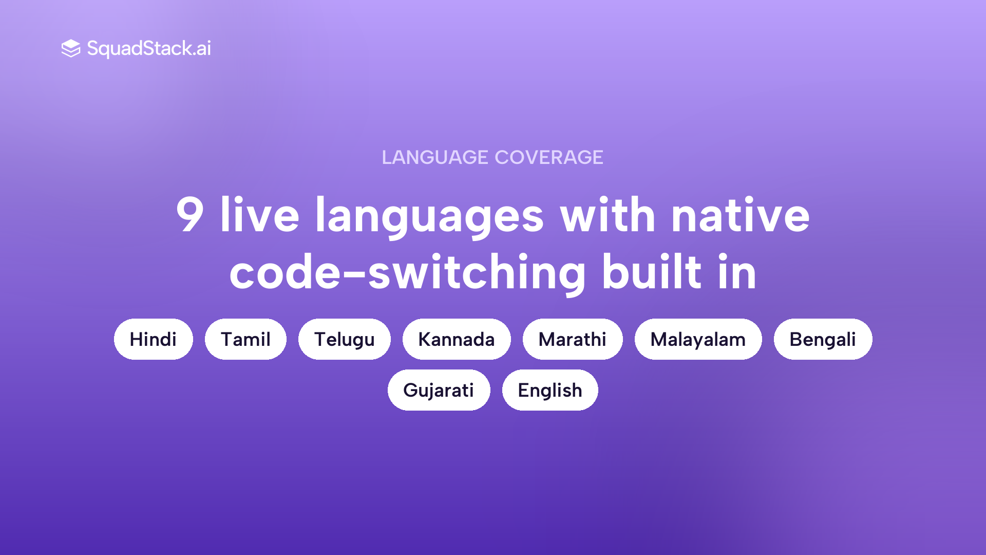 SquadStack AI voice agent supports 9 Indian languages including Hindi Tamil Telugu Kannada for cart recovery