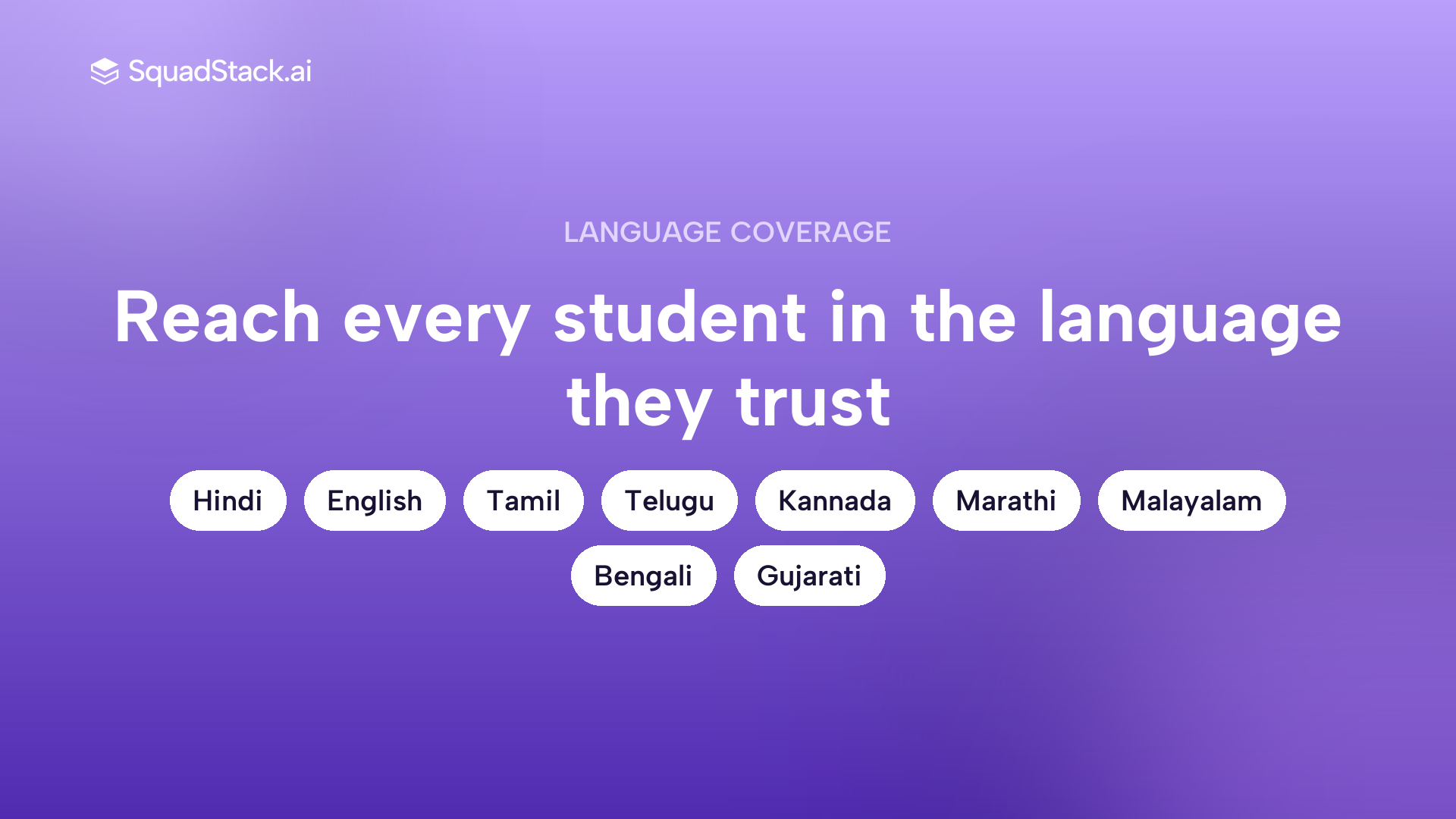 SquadStack AI voice agent supports 9 live Indian languages with native code-switching for EdTech