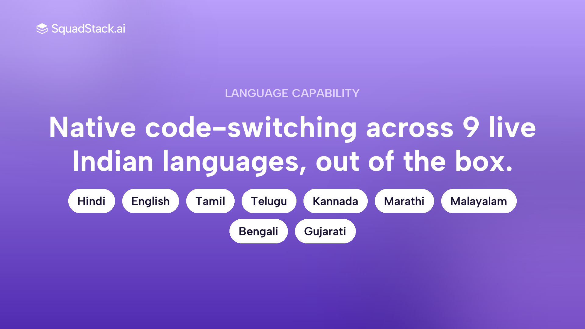 Nine live Indian languages supported by SquadStack AI voice agents with native mid-sentence code-switching