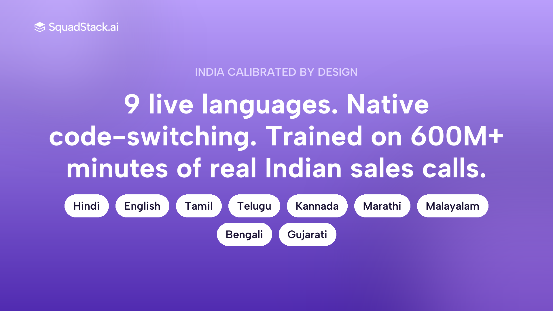 SquadStack supports 9 live Indian languages with native code switching for accurate sentiment analysis