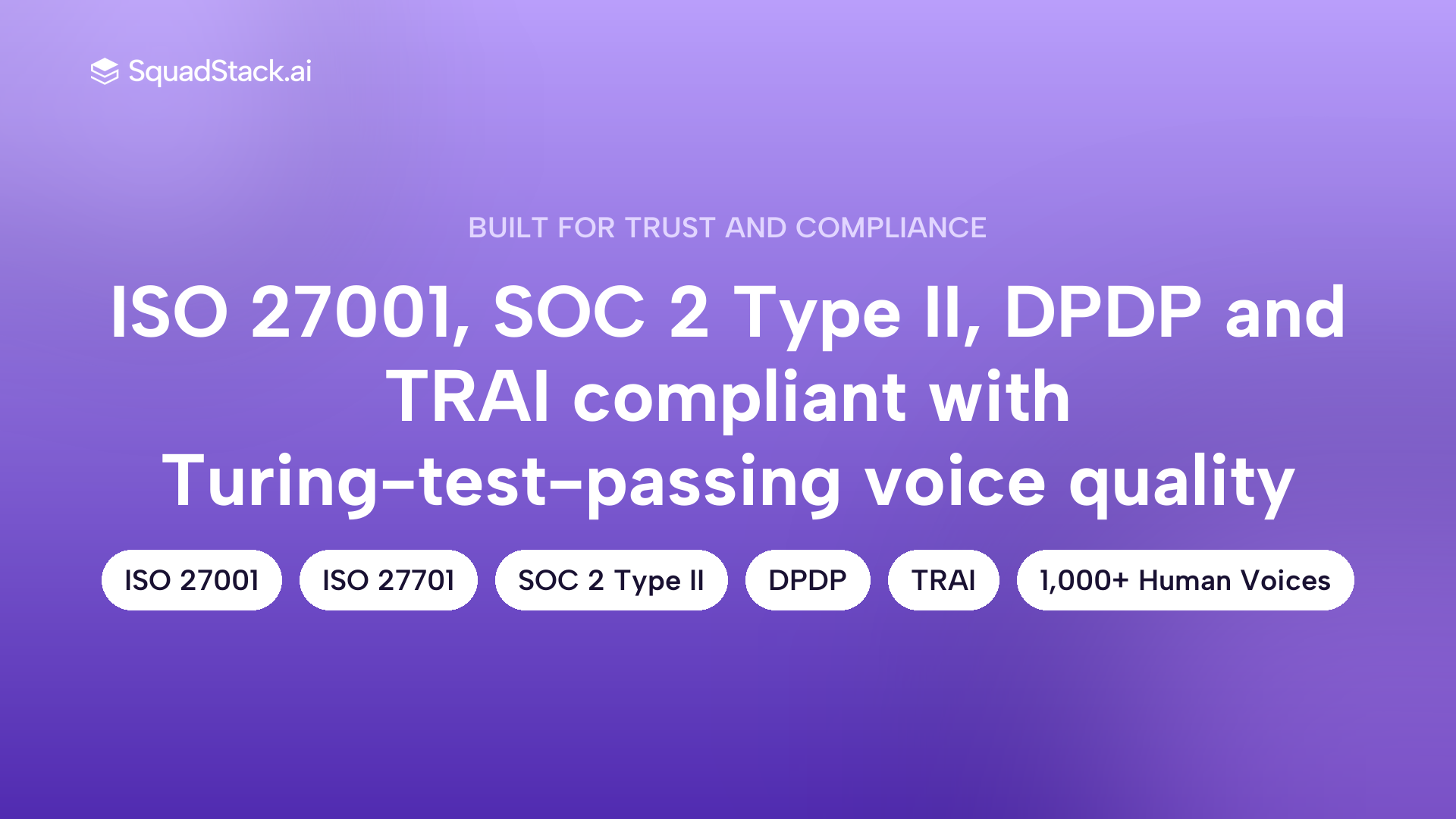 Callout listing SquadStack compliance certifications and quality credentials relevant to diagnostic lab deployments