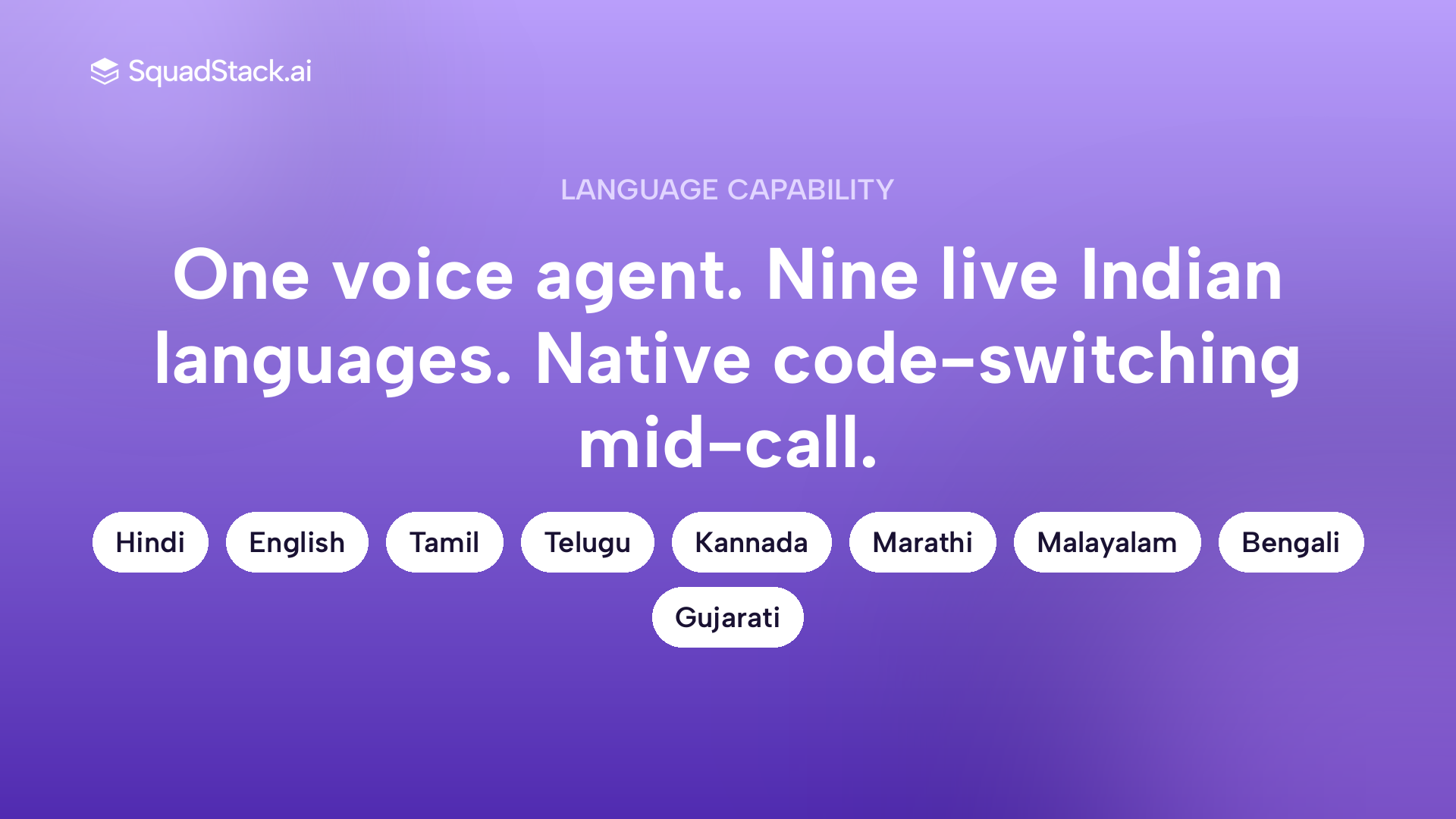 SquadStack AI voice agent supports nine live Indian languages with native code-switching for outbound personalisation