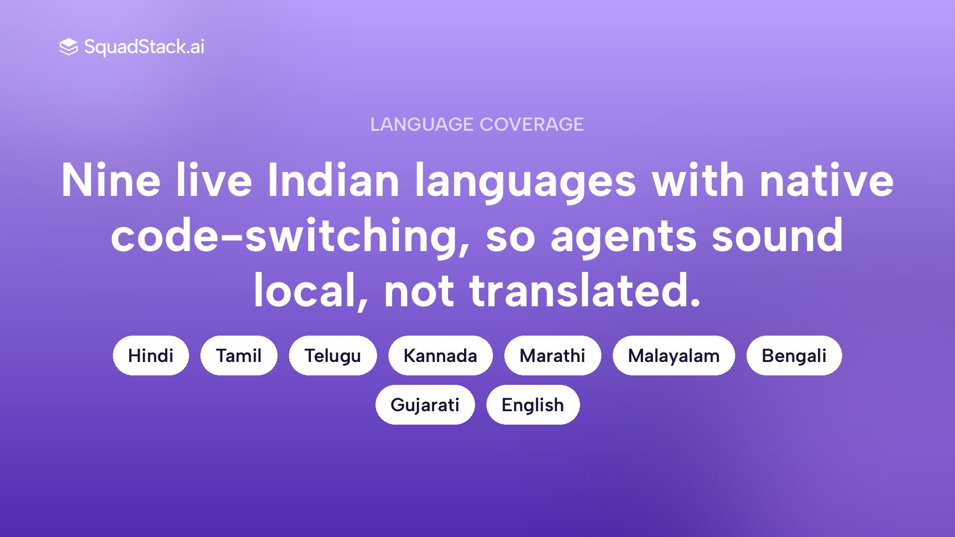Nine live Indian languages supported by SquadStack voice AI for rural microinsurance renewal calls