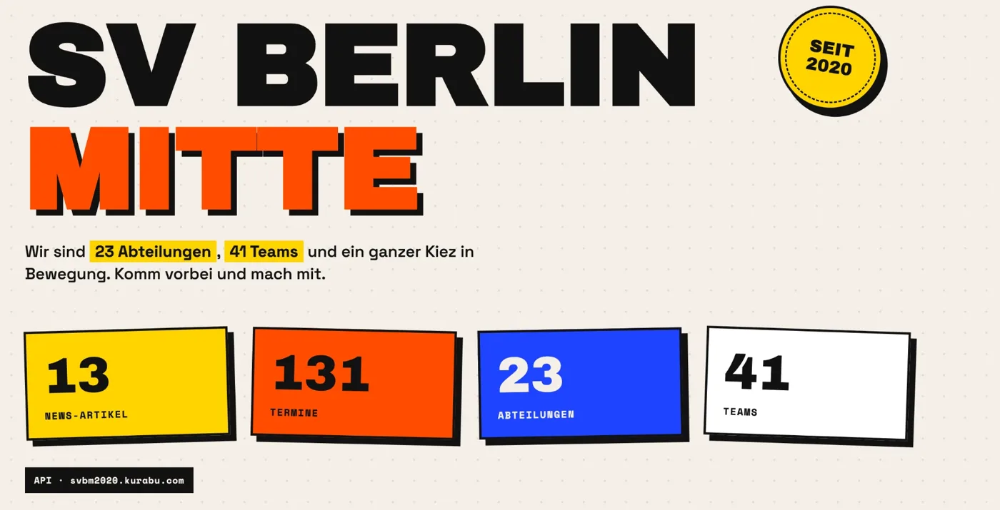 Vereinswebseite im Plakat-Design, gebaut mit der offenen API