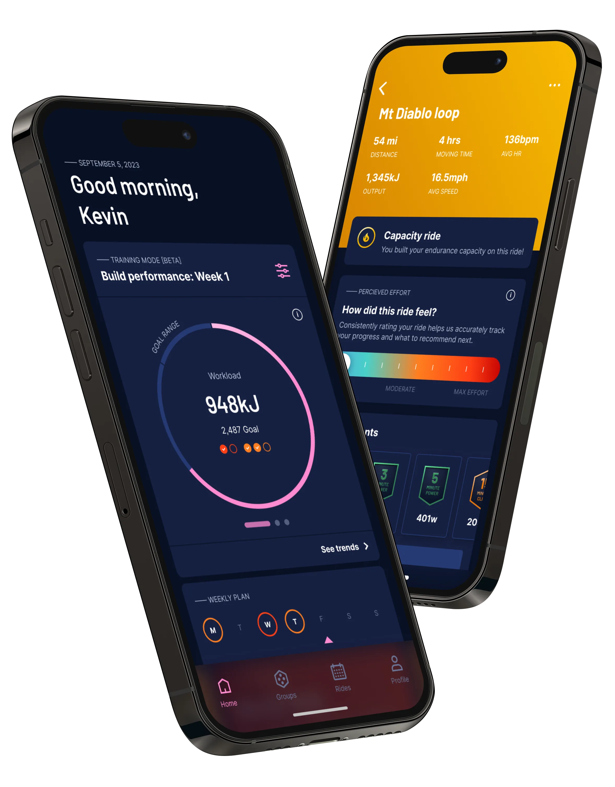 Two iphone holding The Breakaway Cyclist App Homescreen Preview
