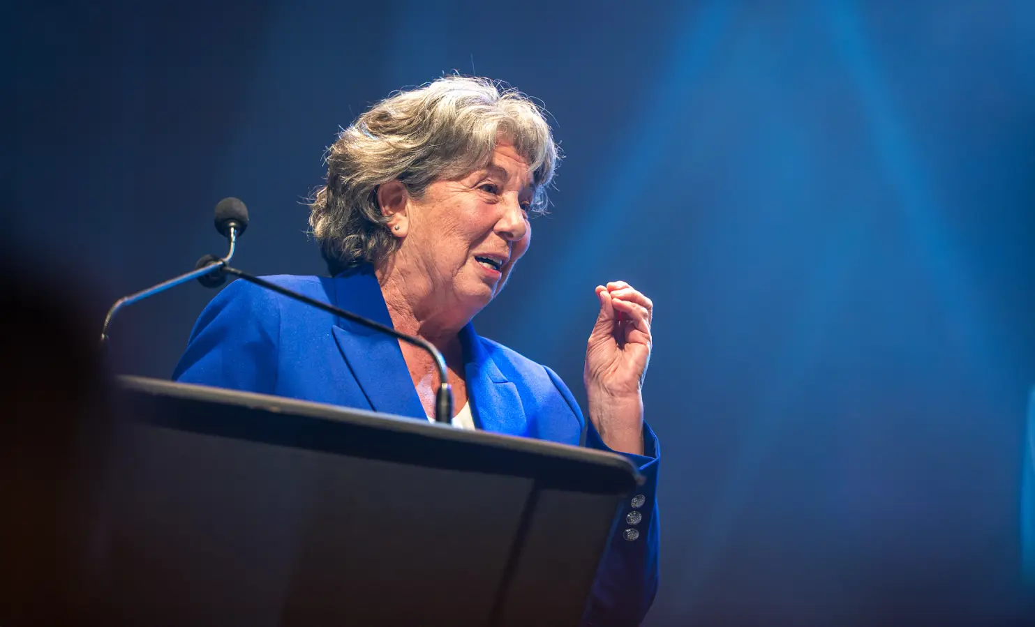 Lucie St-Martin prononçant un discours sur scène au gala reconnaissance de la Fondation du CHUS.