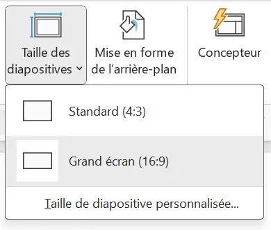 Onglet Taille des diapositives dans Powerpoint