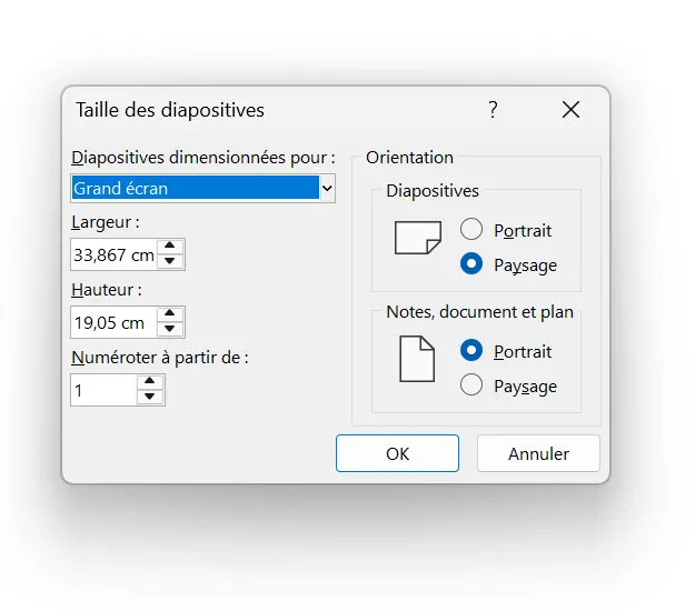 Redimensionner la largeur et la hauteur des diapositives dans PowerPoint