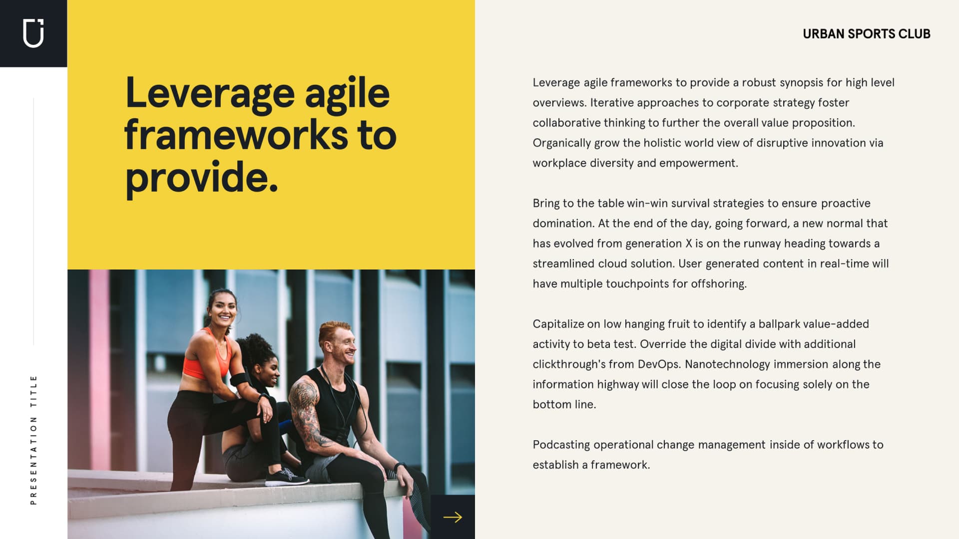 Template PowerPoint réalisé pour Urban Sports Club par Slidor