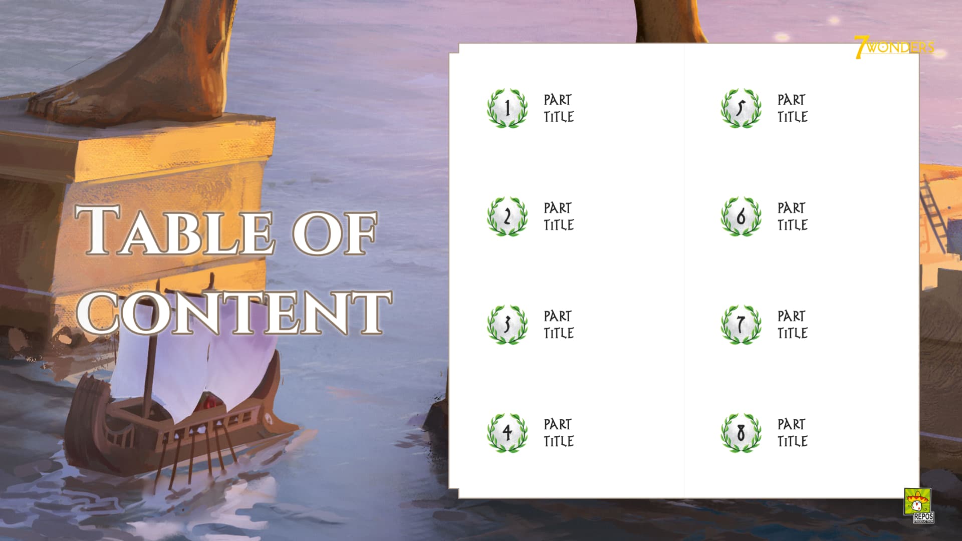 Template PowerPoint réalisé pour Asmodee 7 Wonders par Slidor