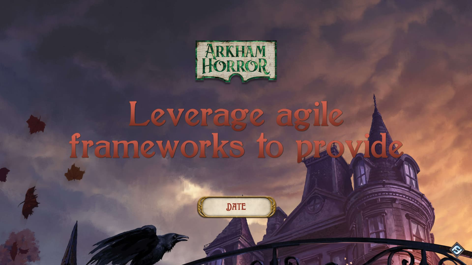 Template PowerPoint réalisé pour Asmodee Arkham Horror par Slidor