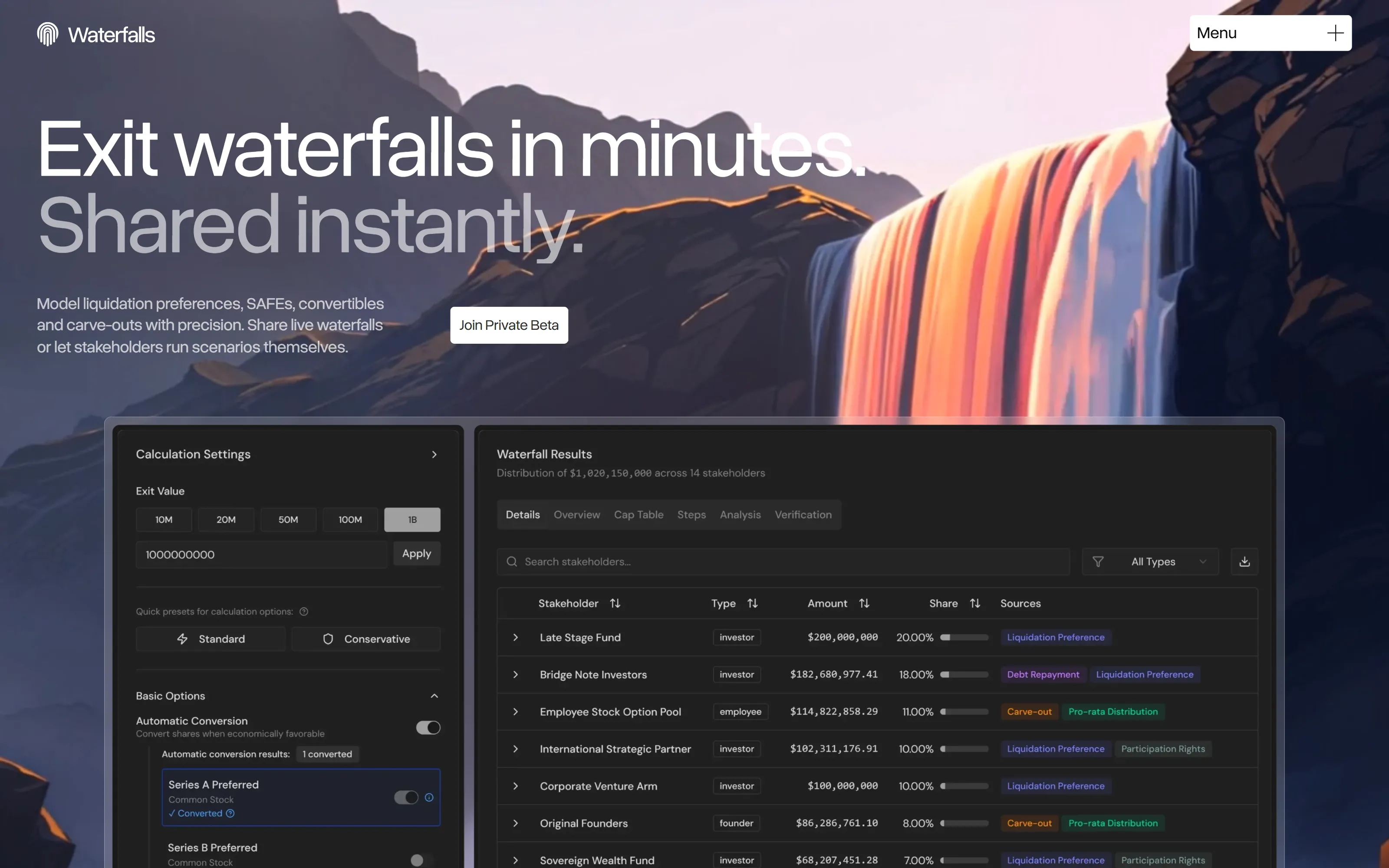 Site Webflow réalisé pour Waterfalls par Slidor